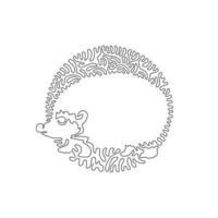 Single curly one line drawing of cute hedgehog abstract art. Continuous line draw graphic design vector illustration of hedgehog as pet for icon, company logo, poster wall decor