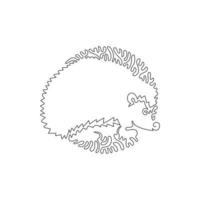 Continuous one curve line drawing. The hedgehog is a carnivorous. Single line editable stroke vector illustration of friendly hedgehog for logo, wall decor, boho printable art