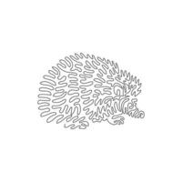 Single curly one line drawing of cute hedgehog abstract art. Continuous line drawing graphic design vector illustration of adorable small hedgehog for icon, symbol, company logo, boho poster