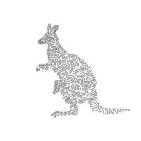 Single curly one line drawing abstract art. Kangaroos possess powerful hind legs. Continuous line draw graphic design vector illustration of strong kangaroo tail for icon, symbol, logo, boho poster