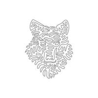 Single one curly line drawing of predatory wolf abstract art. Continuous line draw graphic design vector illustration of a wolf is a wild canine for icon, symbol, company logo, boho poster