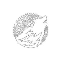 Single one curly line drawing of wild wolf abstract art. Continuous line draw graphic design vector illustration of predatory wolf for icon, symbol, company logo, boho poster