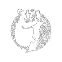 Continuous curve one line drawing of funny koala abstract art in circle. Single line editable stroke vector illustration of koala is herbivorous marsupial for logo, wall decor, poster print decoration