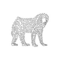 Continuous curve one line drawing abstract art. Baboons are the largest monkeys. Single line editable stroke vector illustration of baboon wild animal for logo, wall decor, boho poster