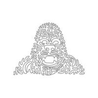 Single one curly line drawing of gruesome gorilla. Continuous line drawing graphic design vector illustration of a gorilla is robust and powerful for icon, symbol, logo, poster wall decor