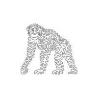 Single one curly line drawing of cute chimpanzee abstract art. Continuous line drawing graphic design vector illustration of chimpanzees are agile animals for icons, symbols, logo, and pet lover club