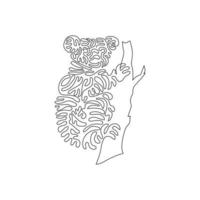 Single one curly line drawing of cute koala abstract art. Continuous line draw graphic design vector illustration of koala is a tree dwelling for icon, symbol, company logo, boho wall decor