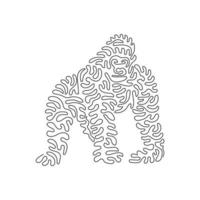 Continuous curve one line drawing of scary gorilla abstract art. Single line editable stroke vector illustration of genius primate gorilla for logo, wall decor, poster print decoration