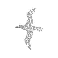 Single one curly line drawing of cute albatross abstract art. Continuous line drawing graphic design vector illustration of albatross has a wide wingspan for an icon, symbol, company logo, boho poster