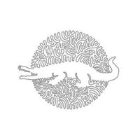 Continuous curve one line drawing of predatory alligator abstract art in circle. Single line editable stroke vector illustration of gruesome alligator for logo, wall decor, poster print decoration