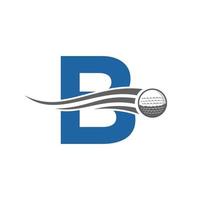 concepto de logotipo de golf de letra b con icono de pelota de golf en movimiento. plantilla de vector de símbolo de logotipo de deportes de hockey