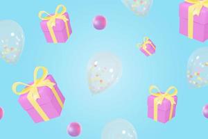 cajas de regalo realistas y globos de peluche transparentes diseño de cubierta colorida vector