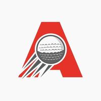 escriba un concepto de logotipo de golf con un icono de pelota de golf en movimiento. plantilla de vector de símbolo de logotipo de deportes de hockey
