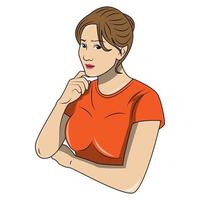 vector illustration of beautiful girl holding chin