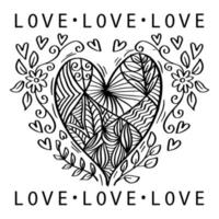 Decorative doodle heart shape with love lettering vector