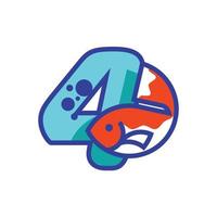 Numeric 4 Fish Logo vector