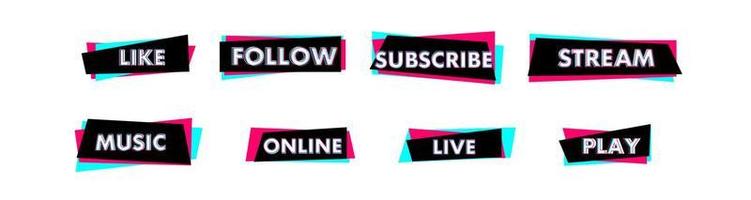 Set of stickers for a popular social network. Black - blue - pink sticker on white background. Modern advertising social media design. Vector illustration