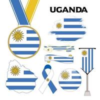 Elements Collection With The Flag of Uruguay Design Template. Uruguay Flag, Ribbons, Medal, Map, Grunge Texture and Button vector