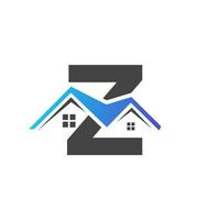 logotipo de bienes raíces con letra inicial z con techo de construcción de viviendas para inversión y plantilla de negocios corporativos vector