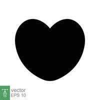 icono del corazón estilo plano sencillo. logo de amor, sentimiento, romance, decoración de maleza, como, concepto de emoción. silueta negra, símbolo de glifo. diseño de ilustración vectorial aislado sobre fondo blanco. eps 10. vector