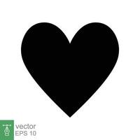 icono del corazón estilo plano sencillo. logo de amor, sentimiento, romance, decoración de maleza, como, concepto de emoción. silueta negra, símbolo de glifo. diseño de ilustración vectorial aislado sobre fondo blanco. eps 10. vector