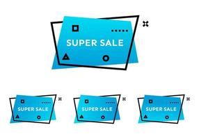 Super Sale. Set of four blue geometric trendy banners. Modern gradient shape with promotion text. Vector illustration.