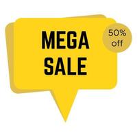Yellow mega sale sticker with text. Sale label template. Vector illustration