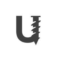 plantilla de logotipo de tornillo de letra u para diseño de símbolo de ferretería de construcción vector
