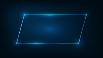 Neon rectangular frame with shining effects on dark background. Empty glowing techno backdrop. Vector illustration.