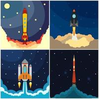 Set of space rocket launch. Vector illustration with flying rocket. Space travel. Project development. Creative idea.