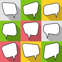 Set of nine cartoon comic balloon speech bubbles in flat style. Elements of design comic books without phrases. Vector illustration