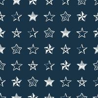 Seamless background of doodle stars. White hand drawn stars on blue background. Vector illustration