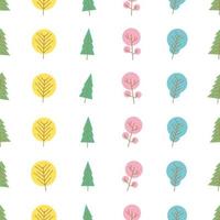 Seamless pattern with colored trees on white background. Vector illustration.