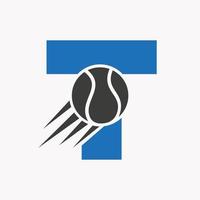 Initial Letter T Tennis Logo Concept With Moving Tennis Ball Icon. Tennis Sports Logotype Symbol Vector Template