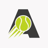 Initial Letter A Tennis Logo Concept With Moving Tennis Ball Icon. Tennis Sports Logotype Symbol Vector Template