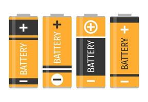 A set of four yellow batteries. Vector illustration