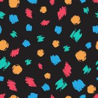 Seamless pattern with colorful hand drawn scribble smear on dark background. Abstract grunge texture. Vector illustration