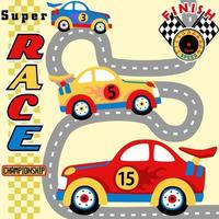 Race cars on track, car racing elements, vector cartoon illustration