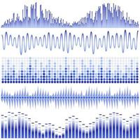 Vector set of blue sound waves. Audio equalizer. Sound and audio waves isolated on white background.