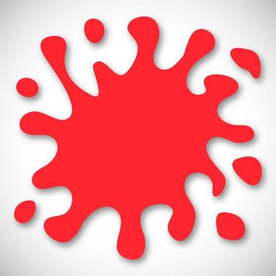Red Hand Drawn Paint Splash with small splashes and shadows. Vector illustration