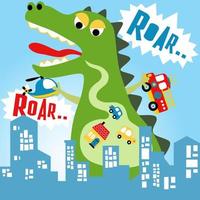 Giant monster attack city, vector cartoon illustration