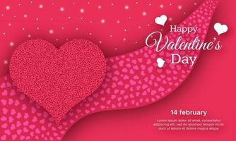 Happy Valentines Day Background. Red greeting horizontal banner with text and hearts. Vector illustration.