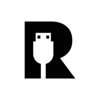 Initial Letter R USB Symbol Design. Computer Connection USB Cable Icon Vector