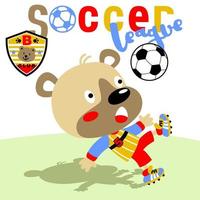 Little bear playing soccer, soccer logo team, vector cartoon illustration