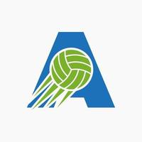 letra inicial un concepto de logotipo de voleibol con icono de voleibol en movimiento. plantilla de vector de símbolo de logotipo de deportes de voleibol