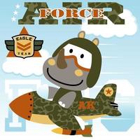 rinoceronte divertido en avión de combate, ilustración de dibujos animados vectoriales vector