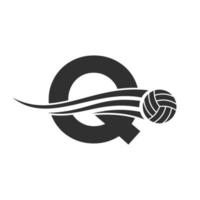 letra inicial q concepto de logotipo de voleibol con icono de voleibol en movimiento. plantilla de vector de símbolo de logotipo de deportes de voleibol