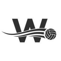 Initial Letter W Volleyball Logo Concept With Moving Volley Ball Icon. Volleyball Sports Logotype Symbol Vector Template