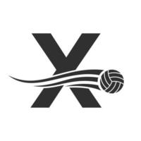 letra inicial x concepto de logotipo de voleibol con icono de voleibol en movimiento. plantilla de vector de símbolo de logotipo de deportes de voleibol