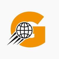 concepto de logotipo global letra g con icono de mundo en movimiento. plantilla de vector de símbolo de logotipo global
